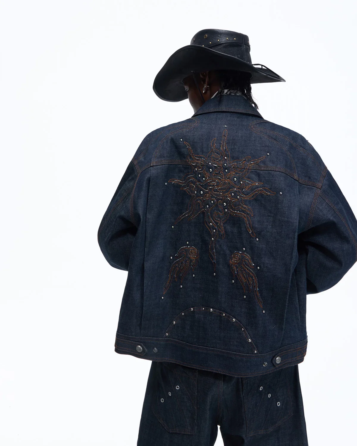Personsoul Raw Denim Patch Embroidered Jacket - Image 3