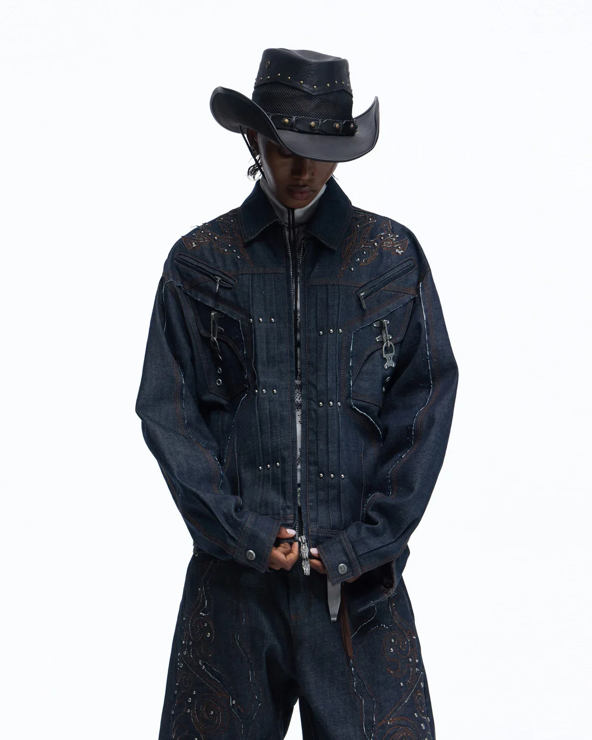 Personsoul Raw Denim Patch Embroidered Jacket - Image 4