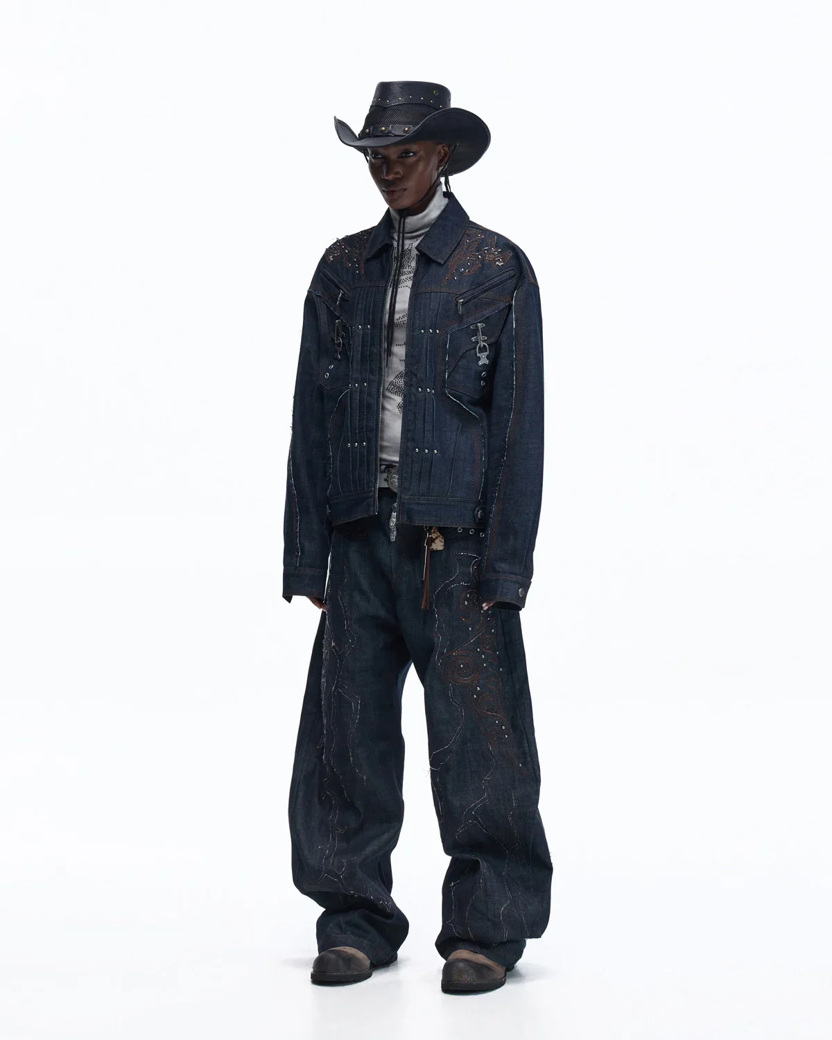 Personsoul Raw Denim Patch Embroidered Jacket - Image 7