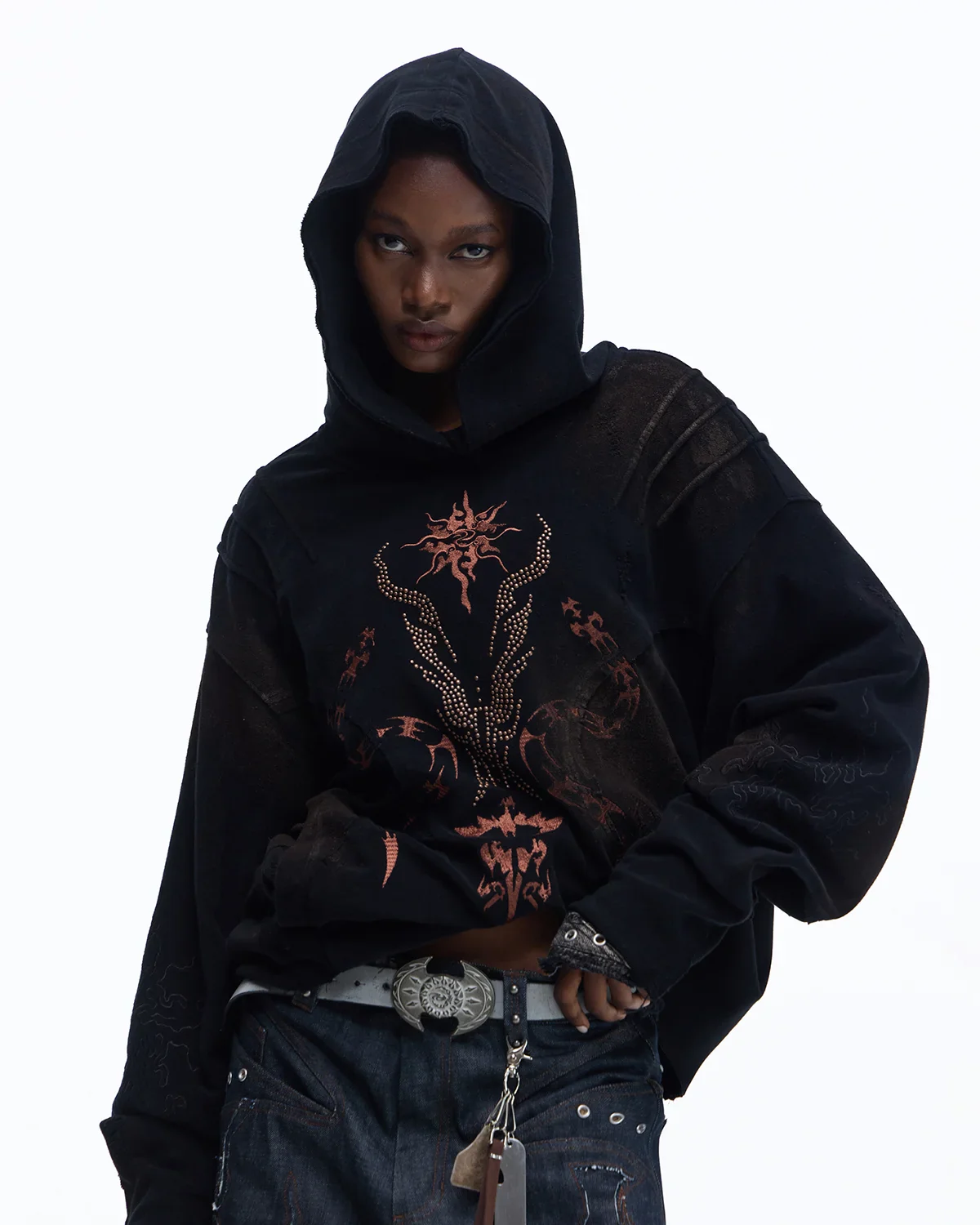 Personsoul Rhinestone Embroidered Hoodie In Black - Image 2