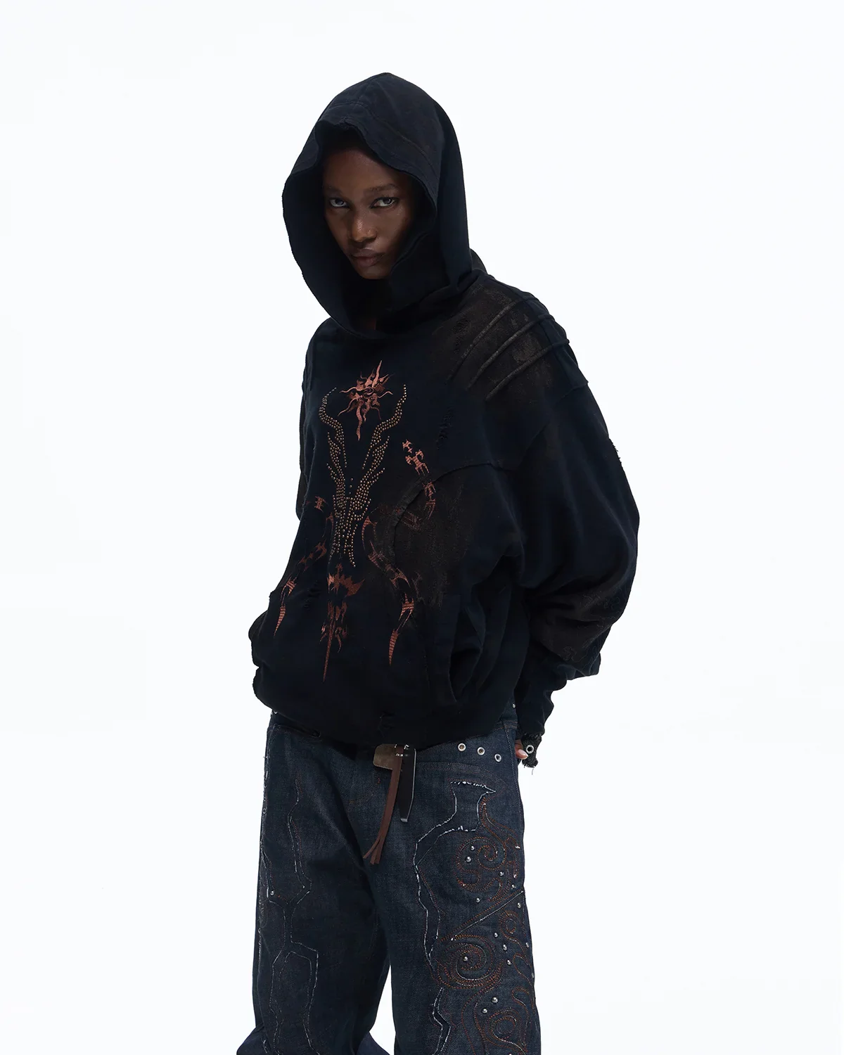 Personsoul Rhinestone Embroidered Hoodie In Black - Image 3