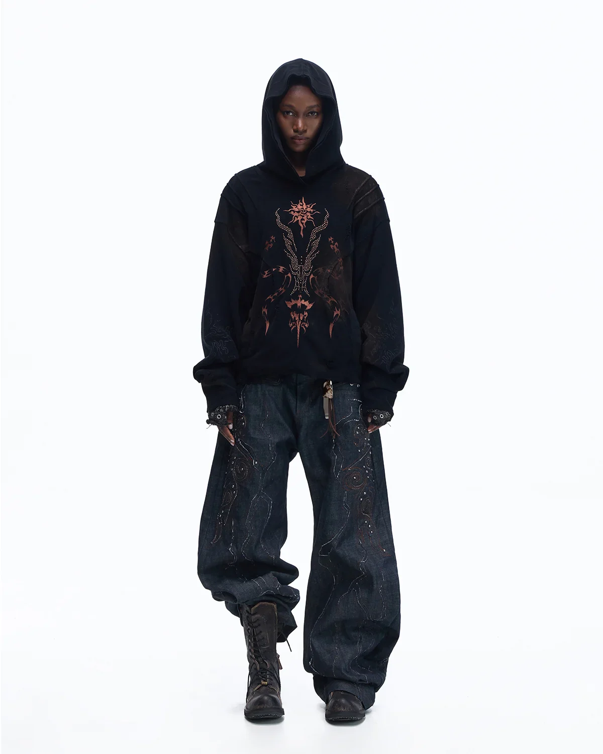 Personsoul Rhinestone Embroidered Hoodie In Black - Image 5