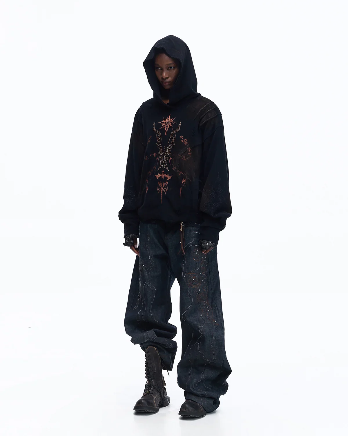 Personsoul Rhinestone Embroidered Hoodie In Black - Image 6