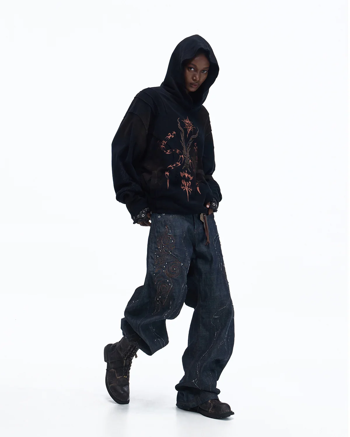 Personsoul Rhinestone Embroidered Hoodie In Black - Image 8