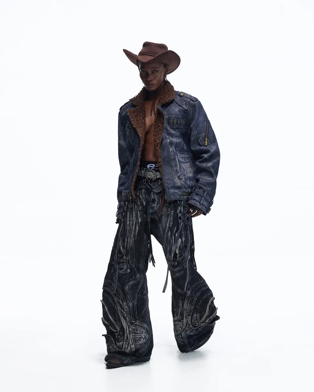 Personsoul Sherpa Lined Raw Denim Jacket - Image 11