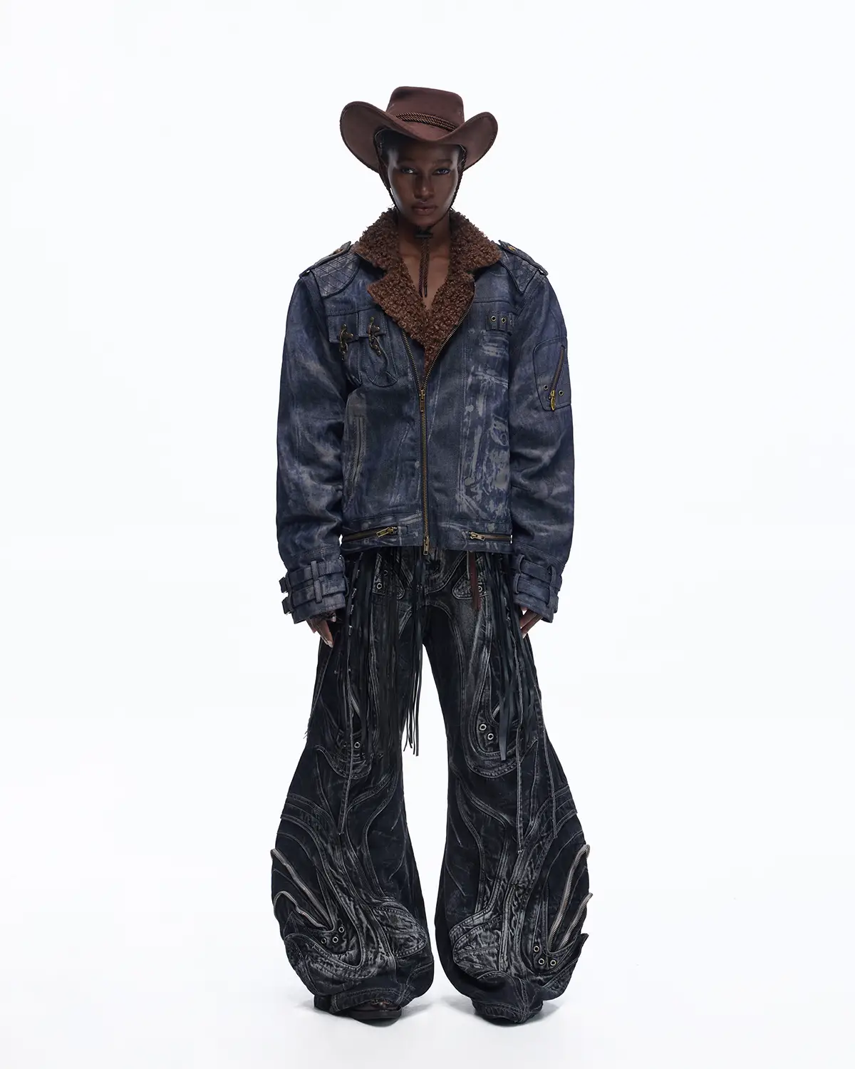 Personsoul Sherpa Lined Raw Denim Jacket - Image 7
