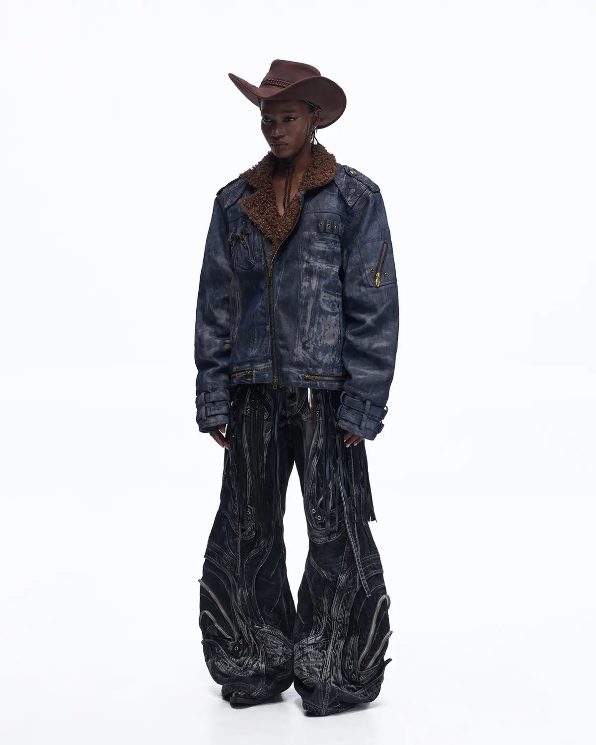 Personsoul Sherpa Lined Raw Denim Jacket - Image 8