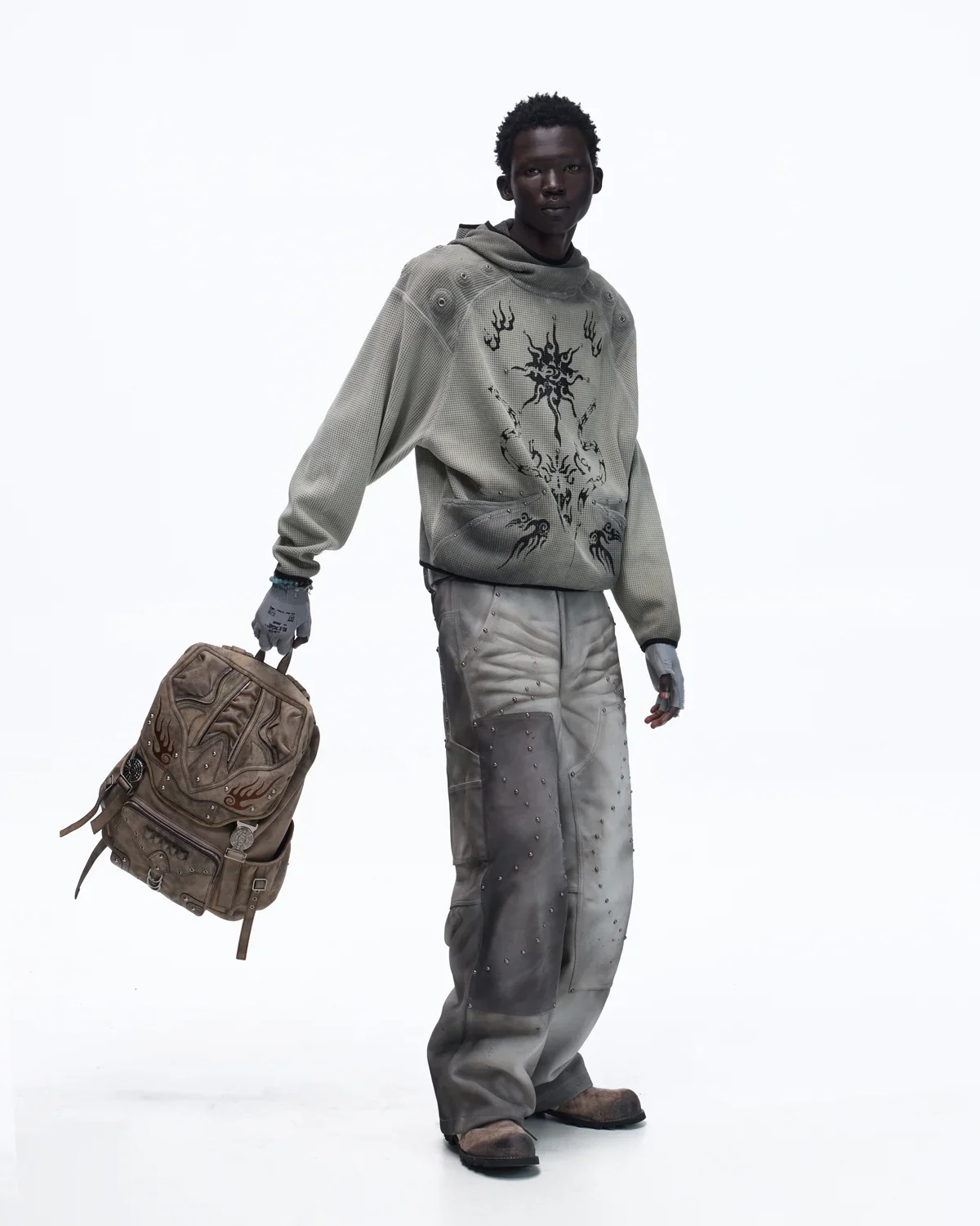 Personsoul Solar Totem Textured Plaid Hooded Sweatshirt - Image 10