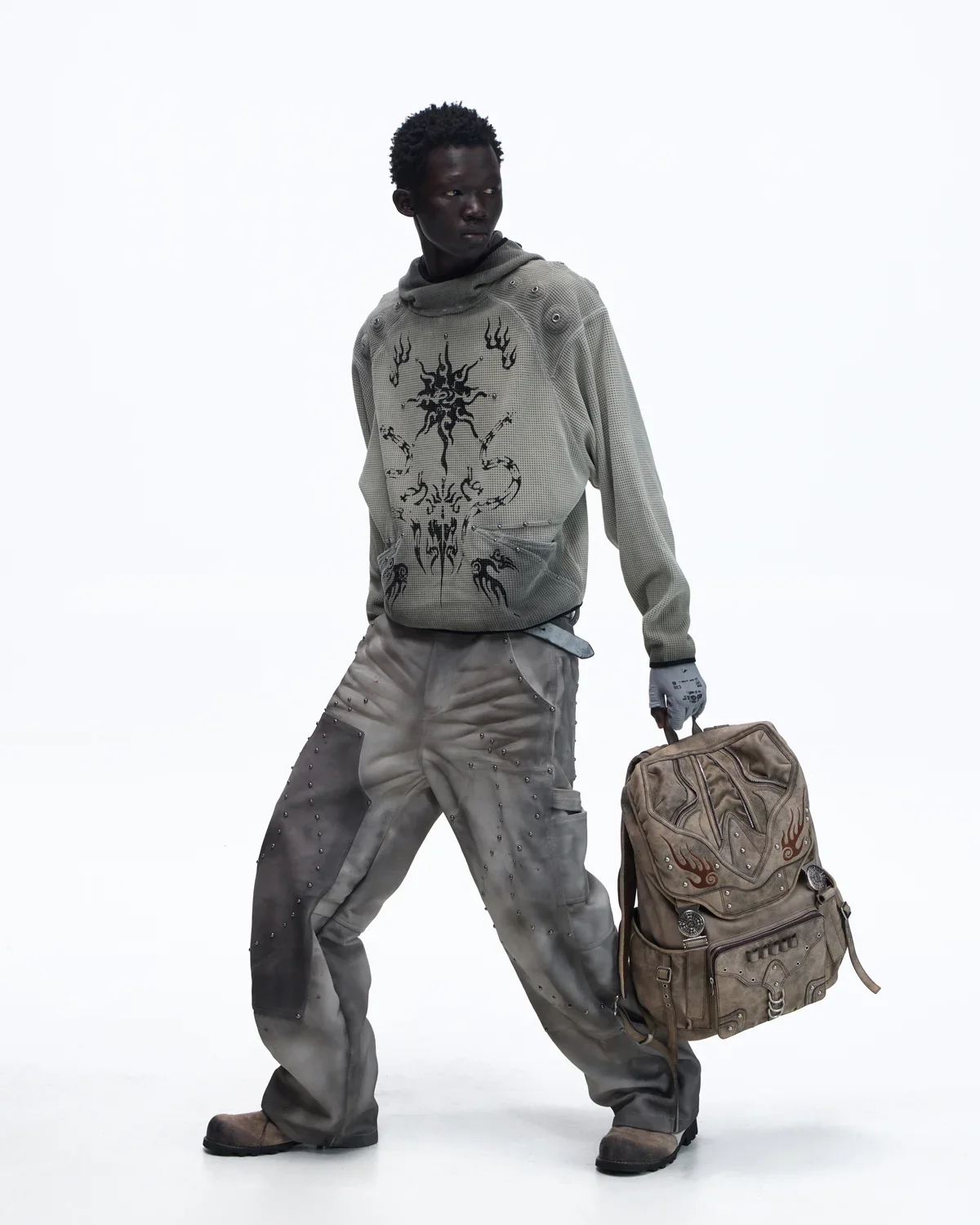 Personsoul Solar Totem Textured Plaid Hooded Sweatshirt - Image 11