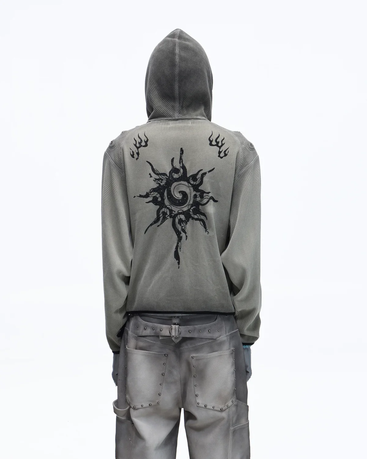Personsoul Solar Totem Textured Plaid Hooded Sweatshirt - Image 3