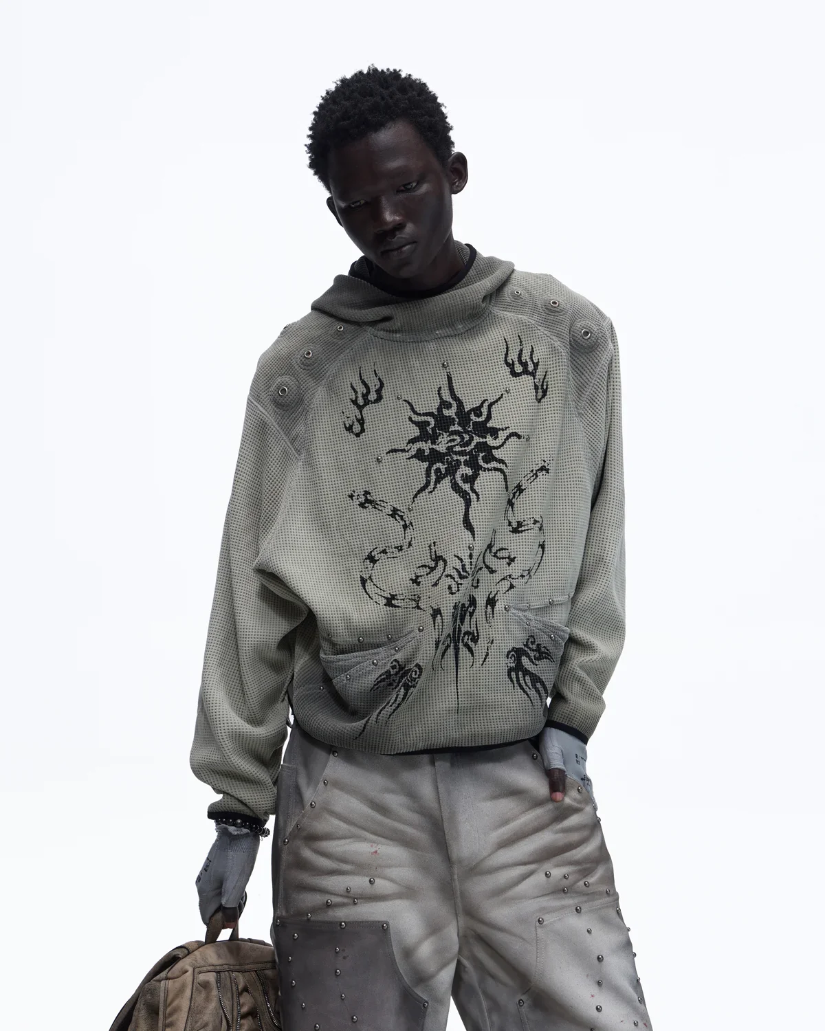 Personsoul Solar Totem Textured Plaid Hooded Sweatshirt - Image 5