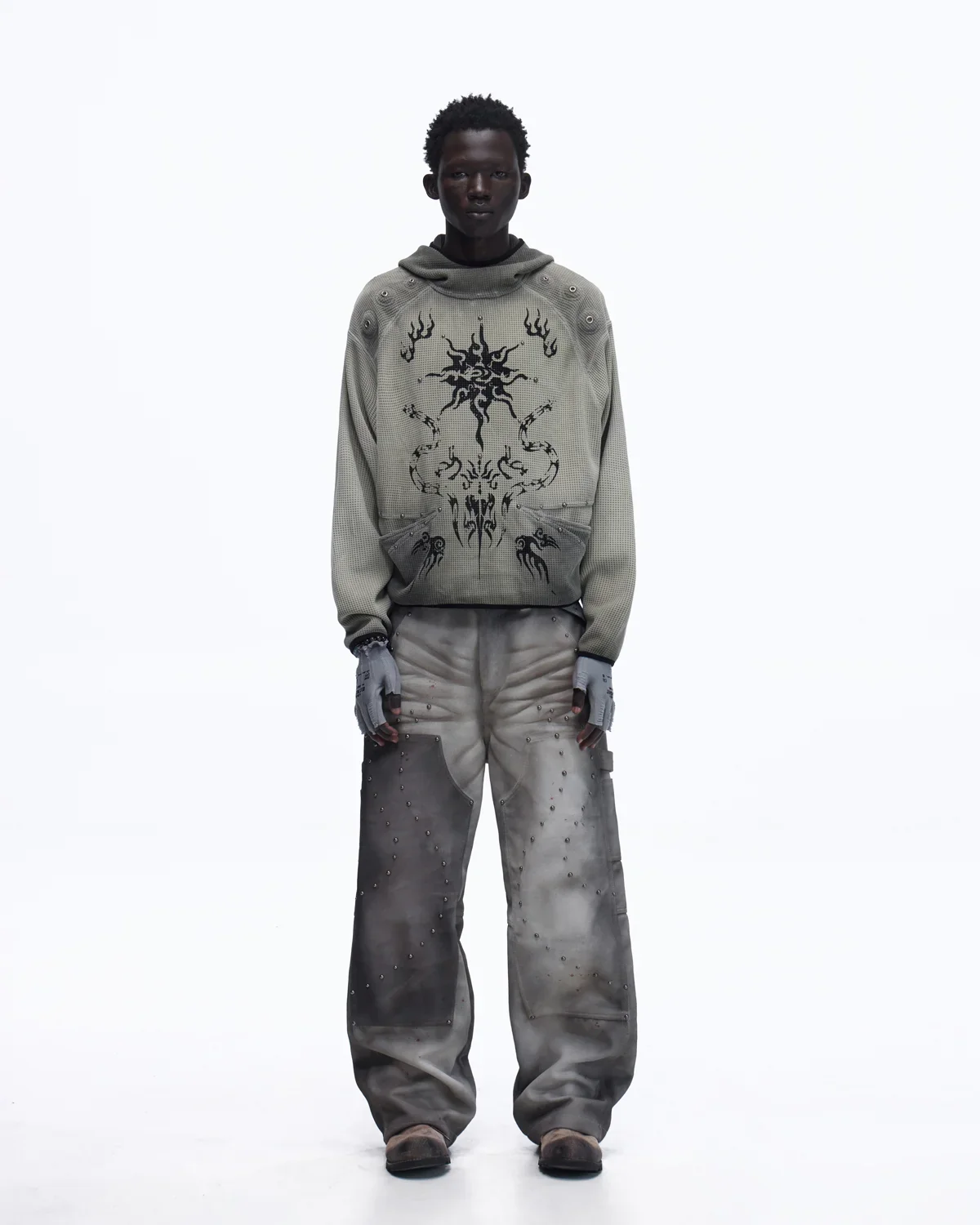 Personsoul Solar Totem Textured Plaid Hooded Sweatshirt - Image 7