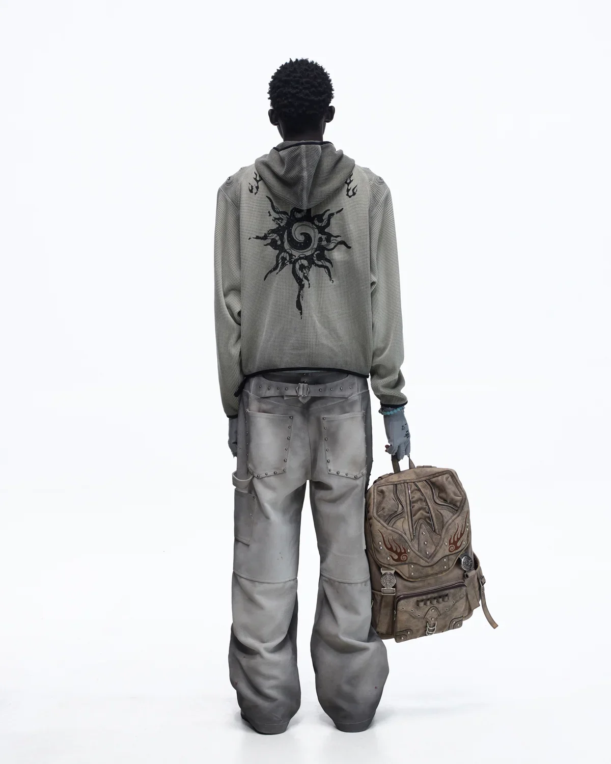 Personsoul Solar Totem Textured Plaid Hooded Sweatshirt - Image 9