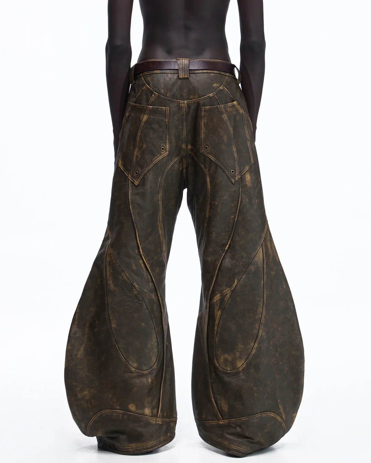 Personsoul Structured Totem Curved-leg Calf Leather Pants(Limited 100 pieces) - Image 3