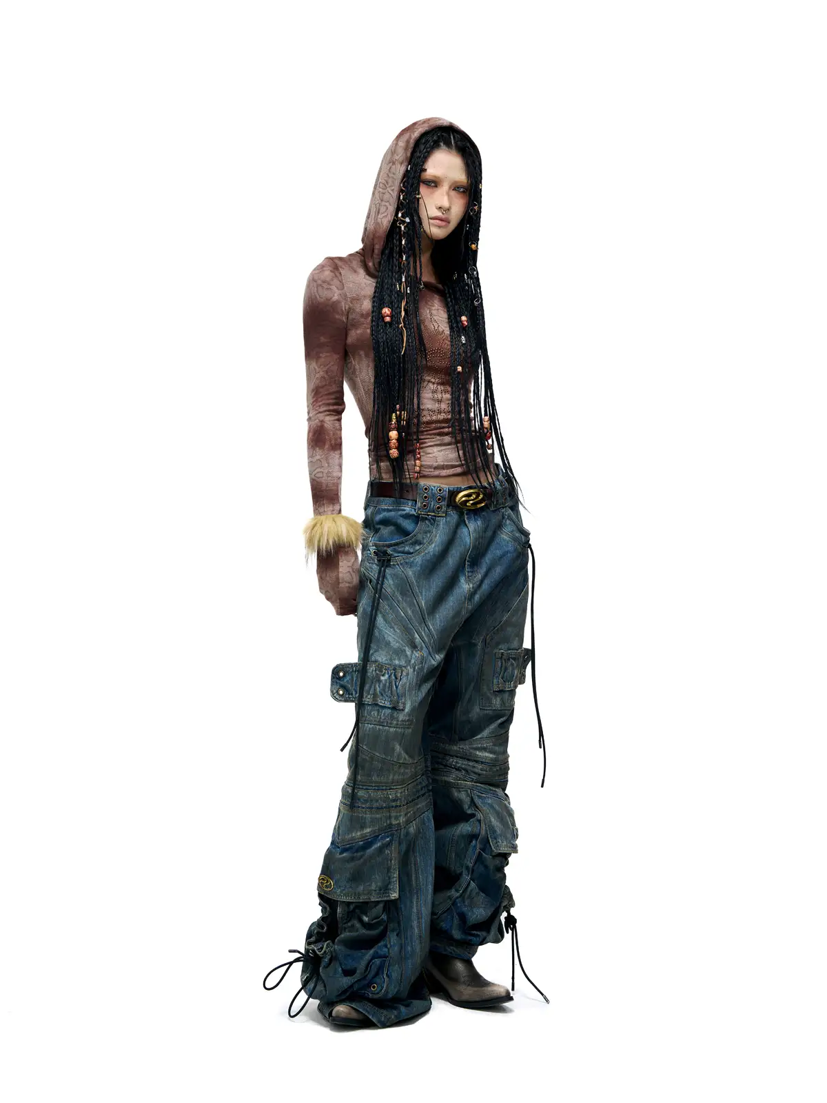 Personsoul Sun Totem Mesh Hooded Bottoming Shirt - Image 13