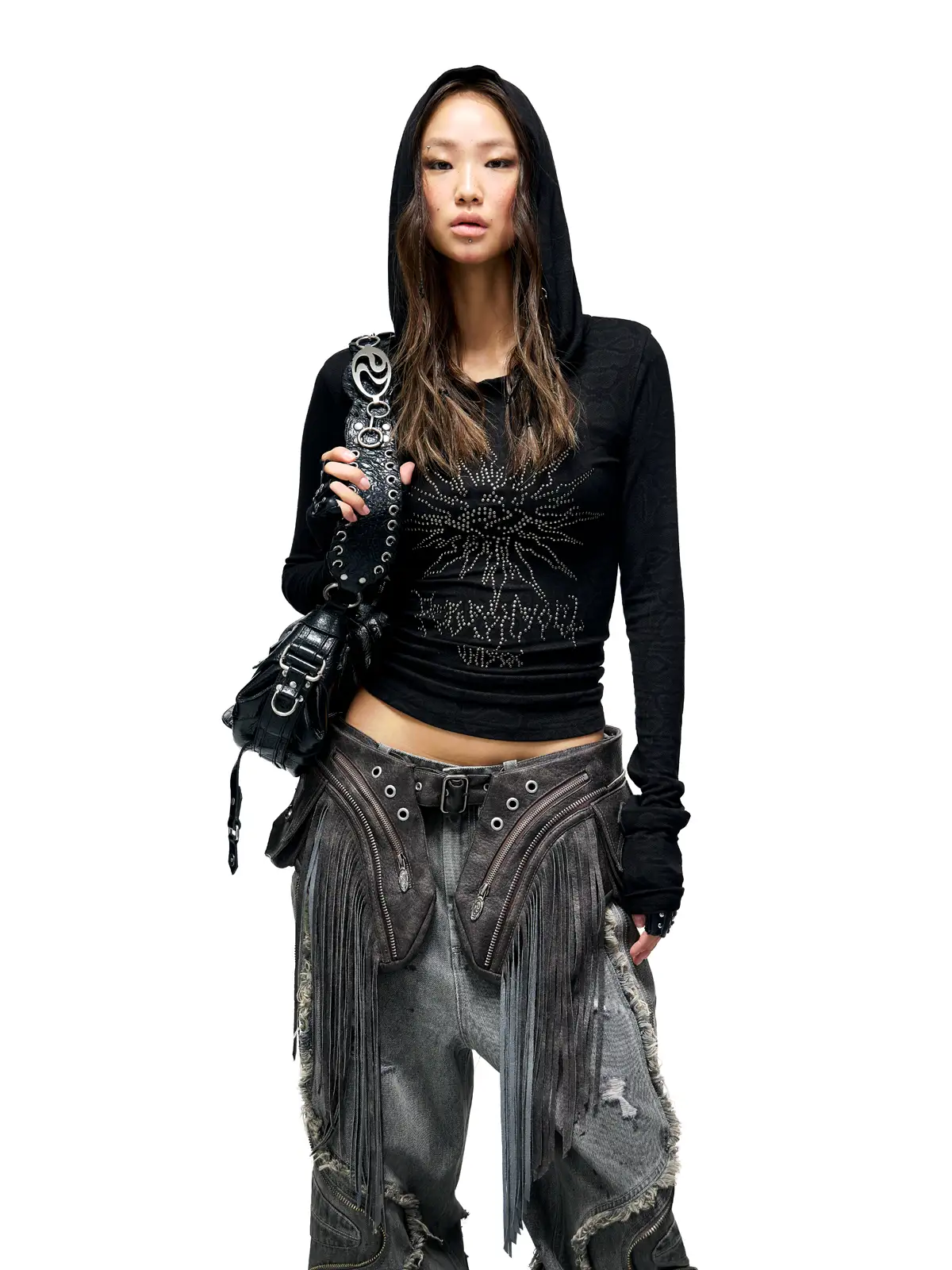 Personsoul Sun Totem Mesh Hooded Bottoming Shirt - Image 6