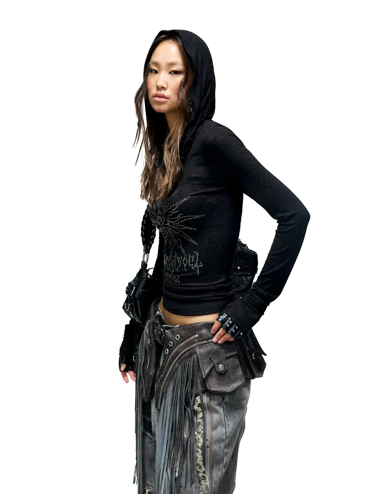 Personsoul Sun Totem Mesh Hooded Bottoming Shirt - Image 7