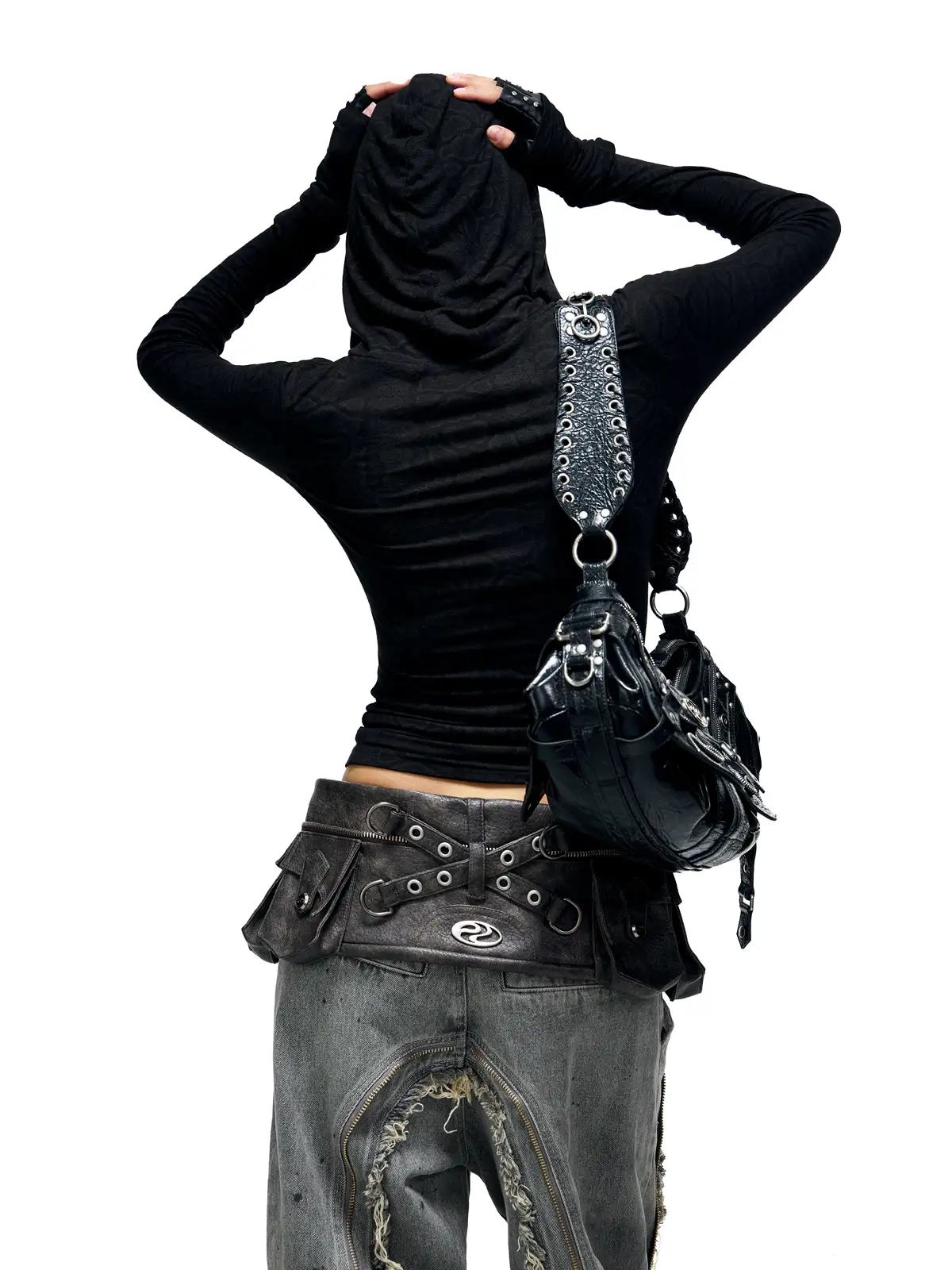 Personsoul Sun Totem Mesh Hooded Bottoming Shirt - Image 8