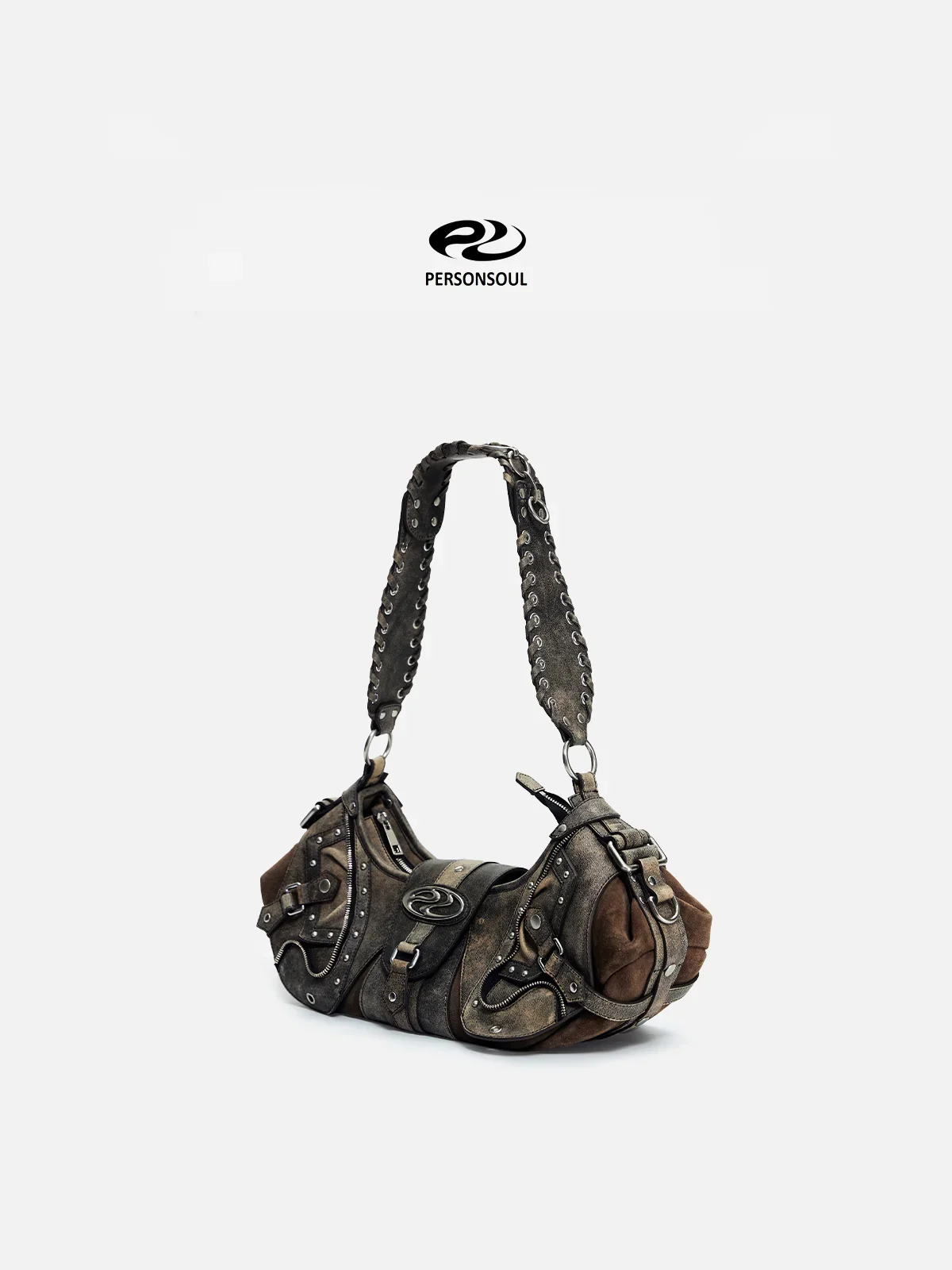 Personsoul Techwear Metal Leather Shoulder Bag - Image 11