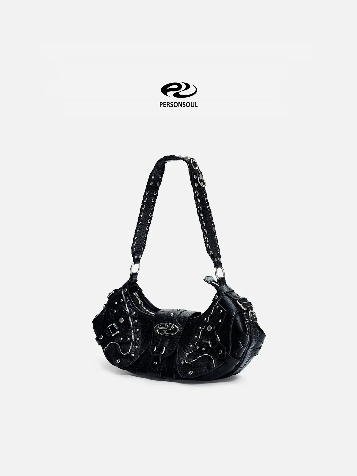 Personsoul Techwear Metal Leather Shoulder Bag - Image 3