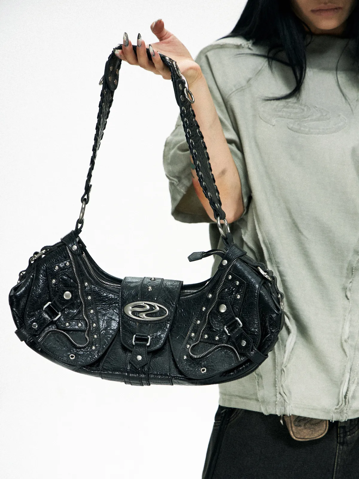 Personsoul Techwear Metal Leather Shoulder Bag - Image 5
