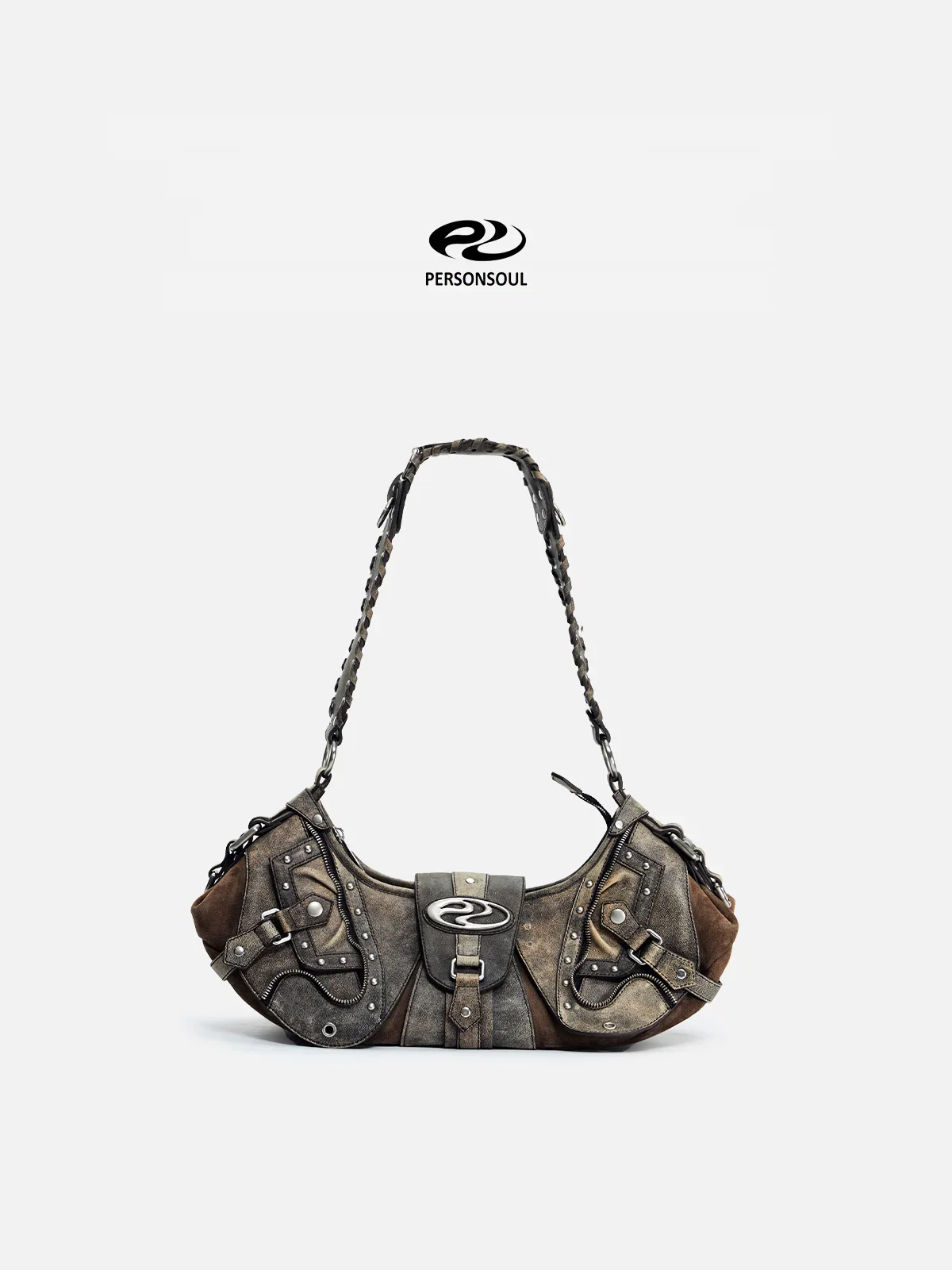 Personsoul Techwear Metal Leather Shoulder Bag - Image 9