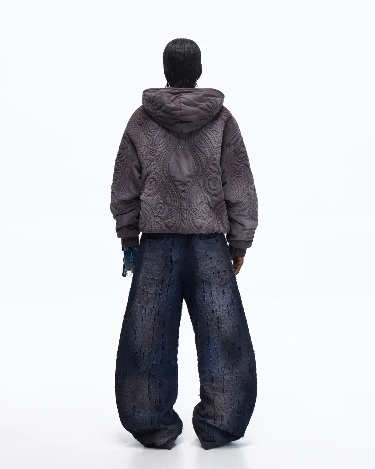Personsoul Textured Full-Zip Hoodie with Chinese Motif Embroidery - Image 7