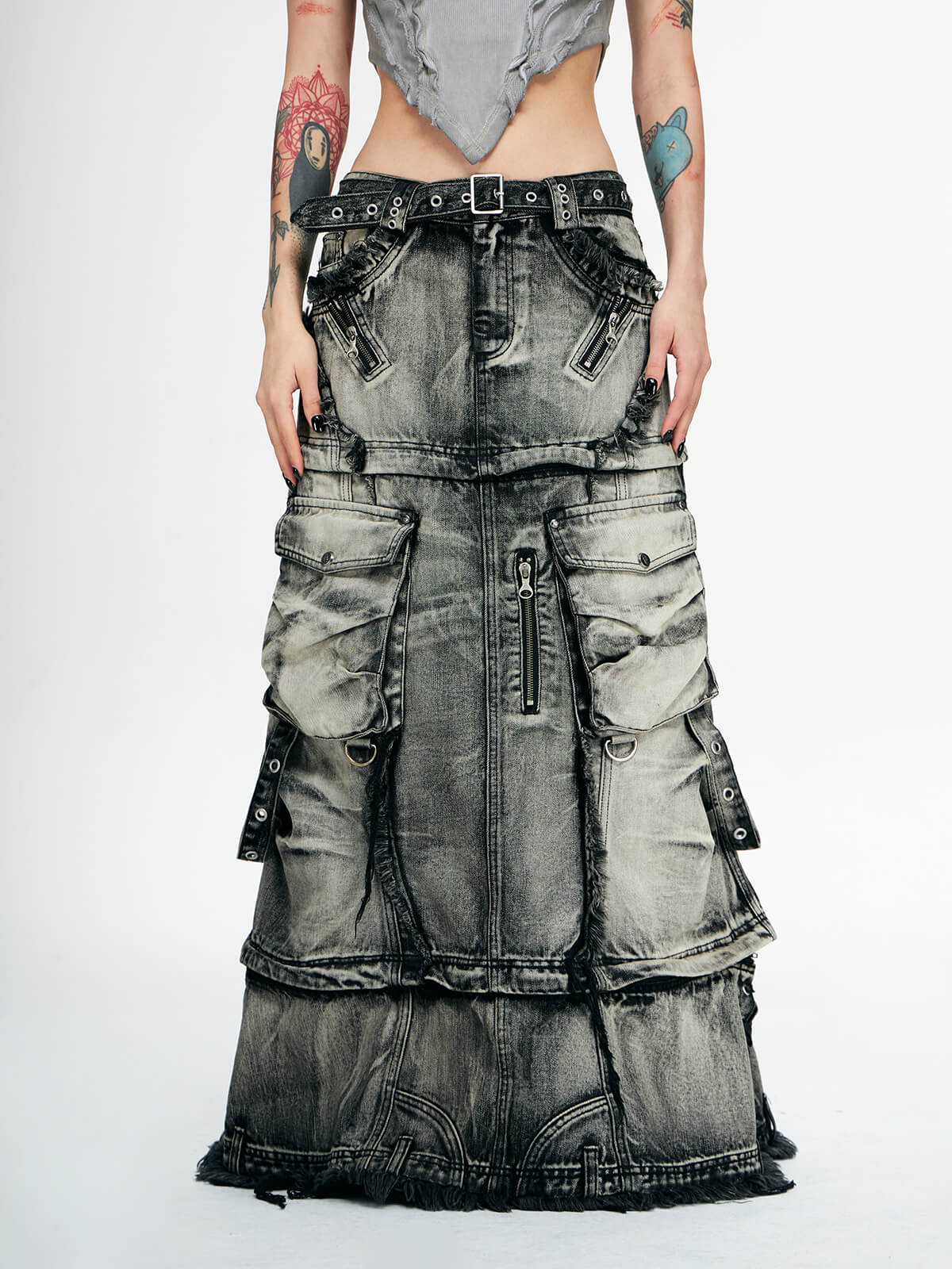 Personsoul Three-Stage Faded Maxi Denim Skirt(limited) - Image 11