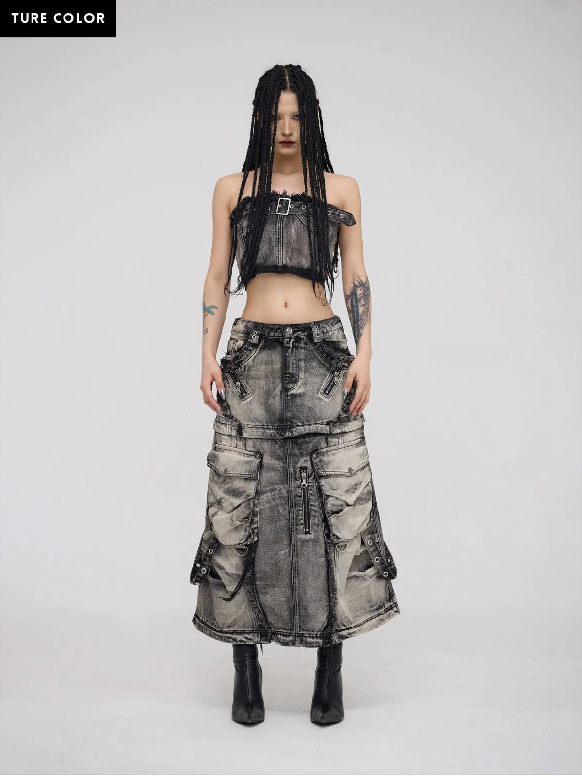 Personsoul Three-Stage Faded Maxi Denim Skirt(limited) - Image 13