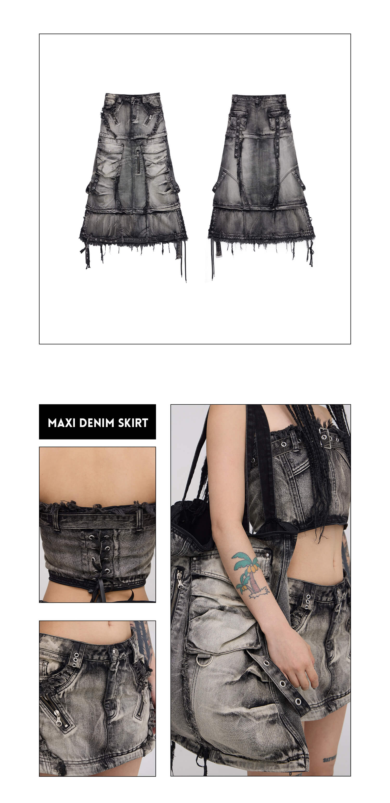 Personsoul Three-Stage Faded Maxi Denim Skirt(limited) - Image 14