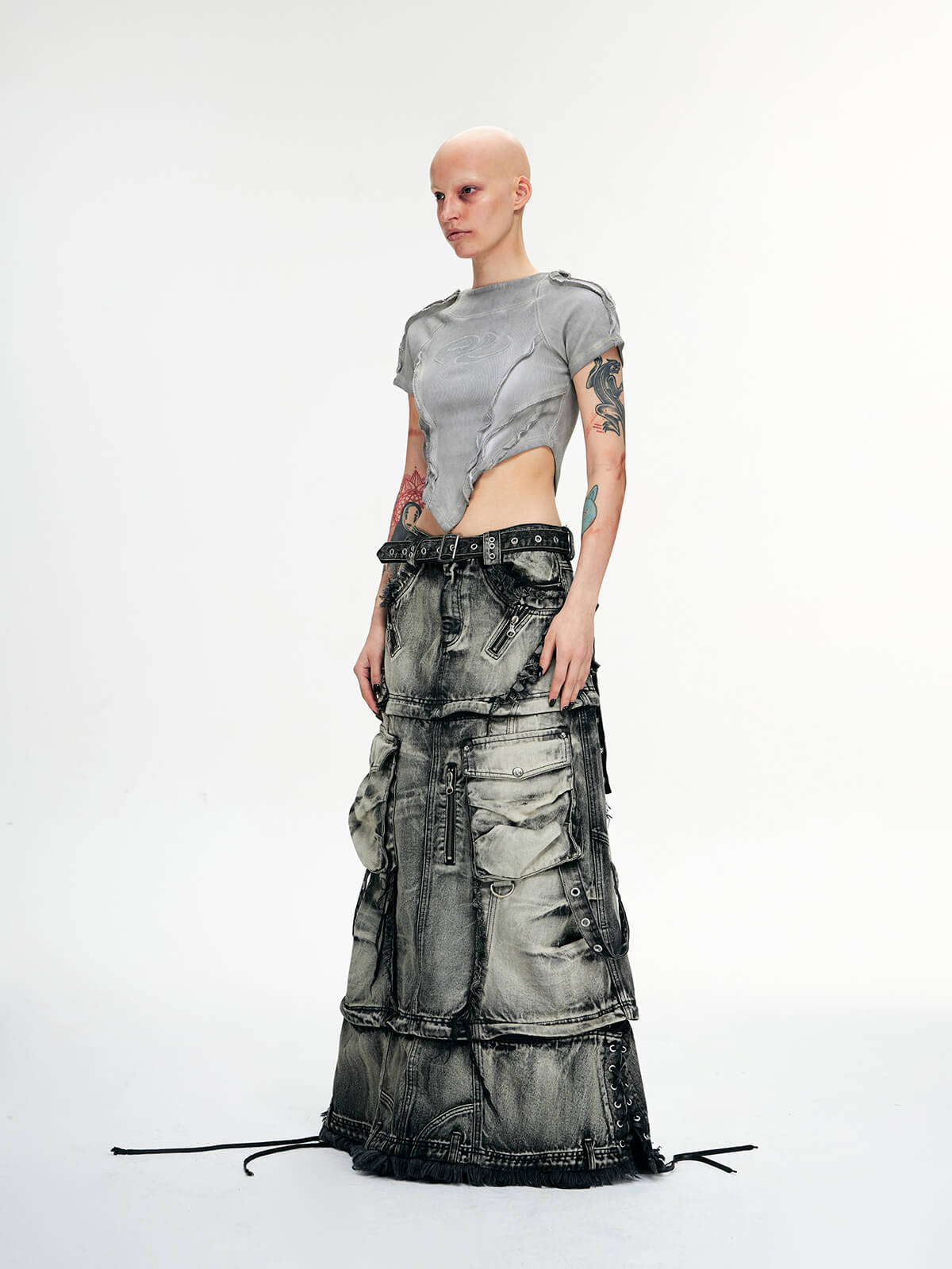 Personsoul Three-Stage Faded Maxi Denim Skirt(limited) - Image 9