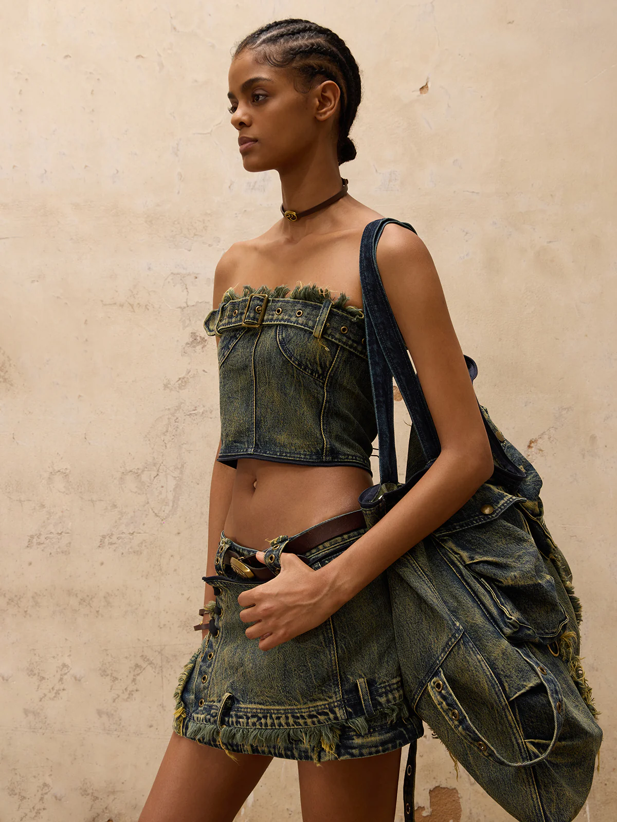 Personsoul Three-Stage Maxi Denim Skirt - Image 6