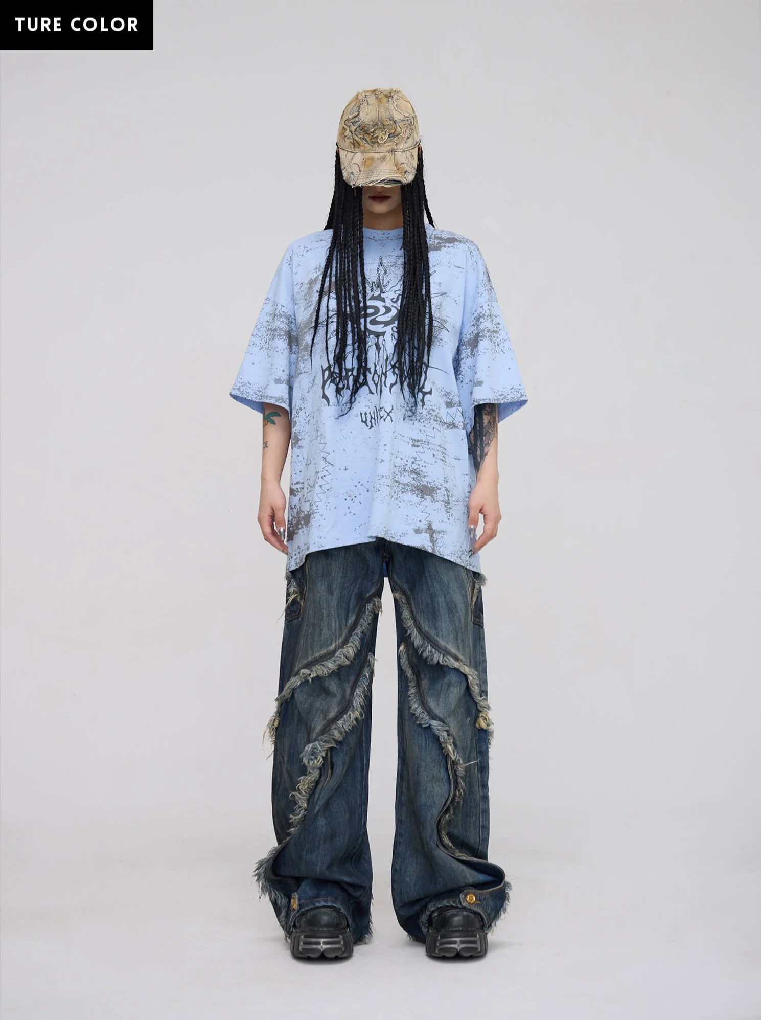 Personsoul Tie-Dye Raw-Edge Baggy Jeans - Image 11