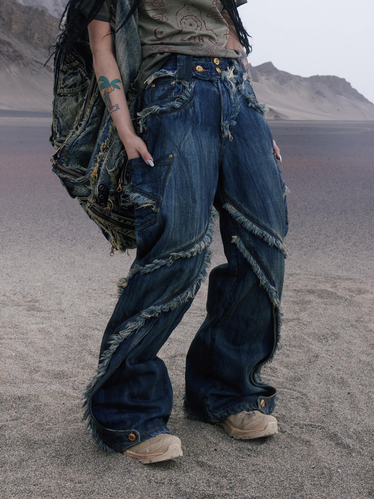 Personsoul Tie-Dye Raw-Edge Baggy Jeans - Image 3