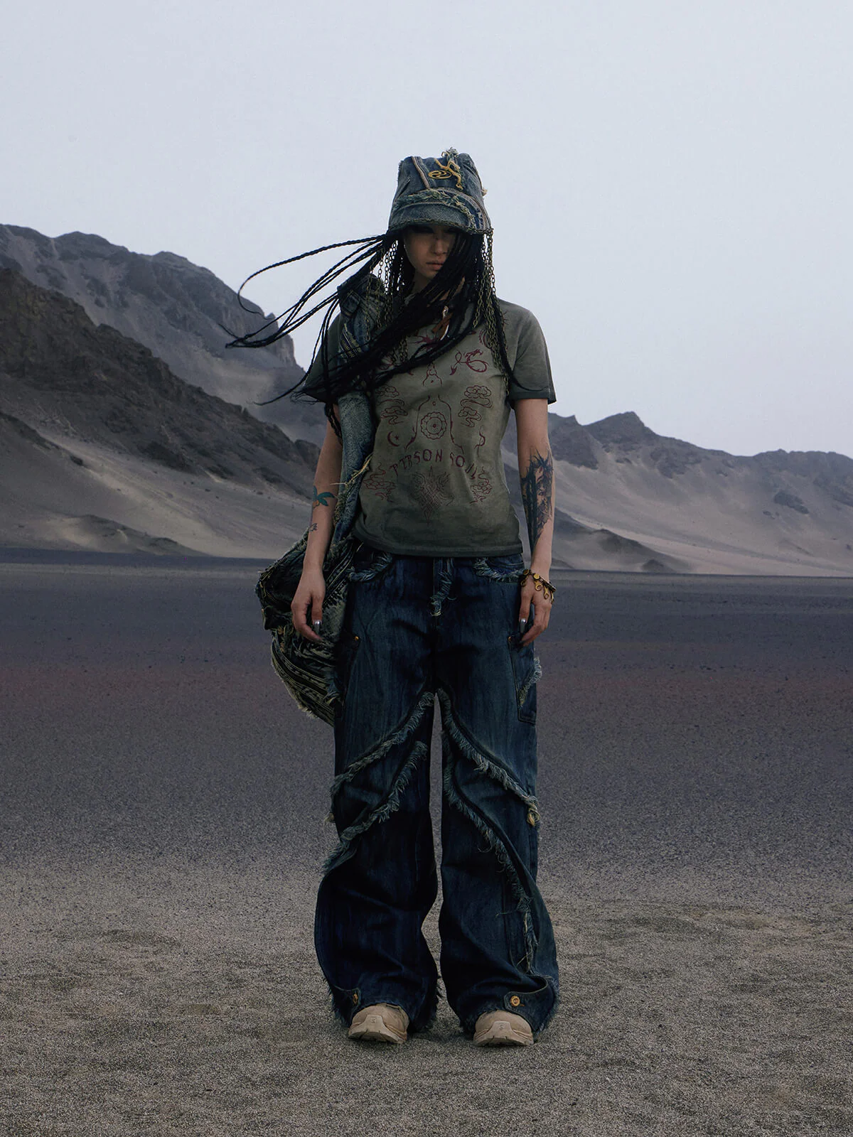 Personsoul Tie-Dye Raw-Edge Baggy Jeans - Image 4