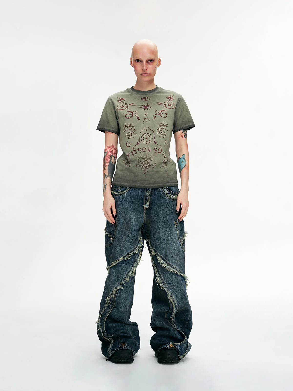 Personsoul Tie-Dye Raw-Edge Baggy Jeans - Image 7