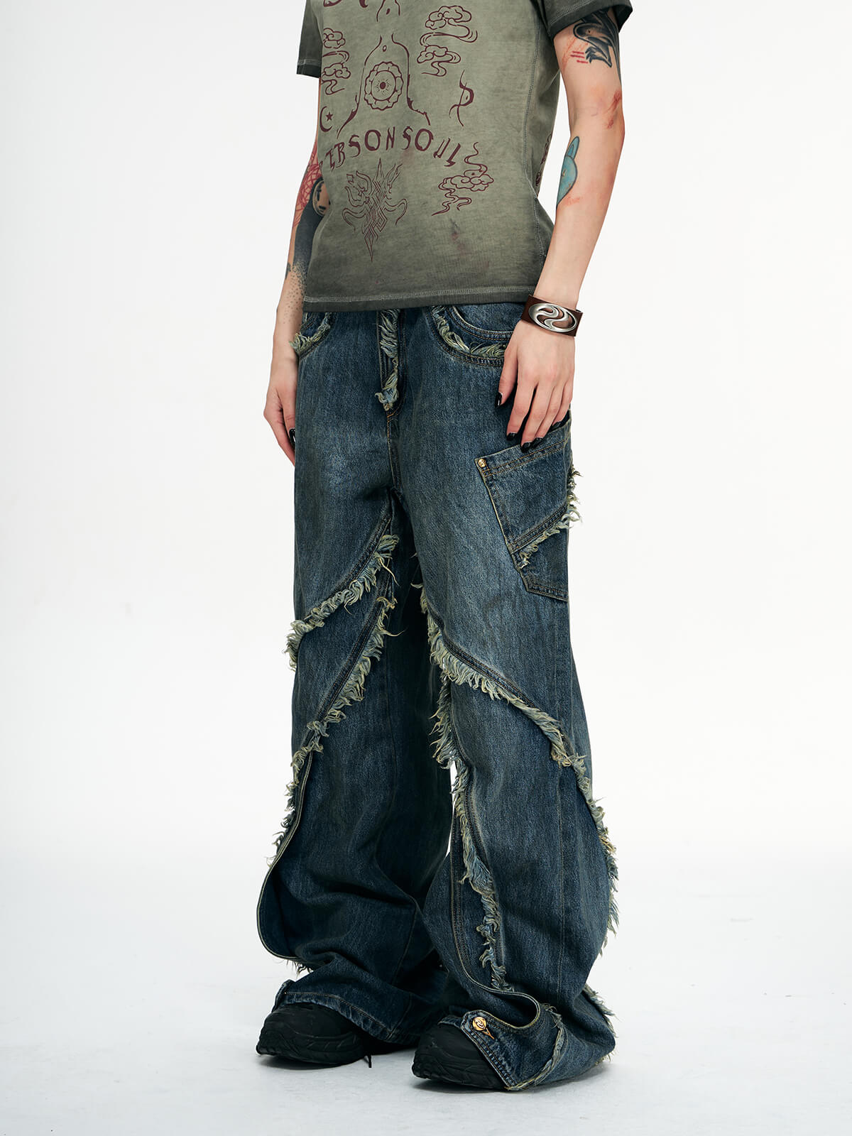 Personsoul Tie-Dye Raw-Edge Baggy Jeans - Image 8