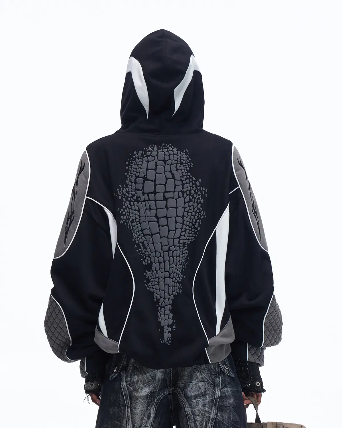 Personsoul Totem Color-Block Racing Hoodie In Black - Image 3