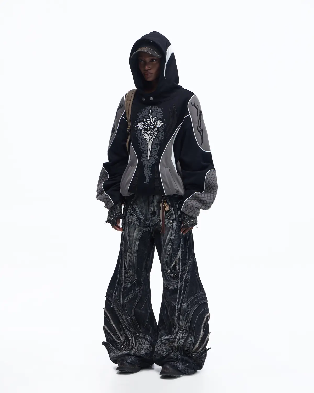 Personsoul Totem Color-Block Racing Hoodie In Black - Image 7