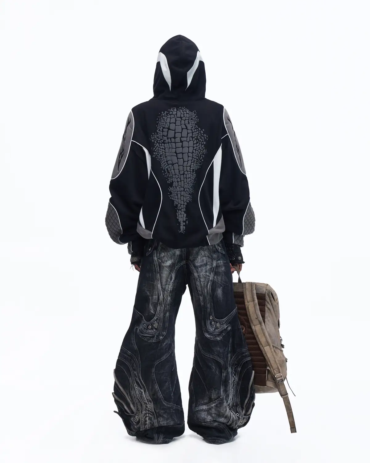 Personsoul Totem Color-Block Racing Hoodie In Black - Image 8