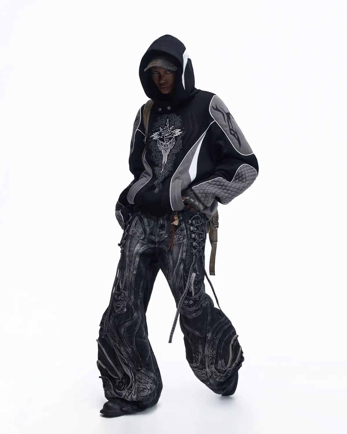 Personsoul Totem Color-Block Racing Hoodie In Black - Image 9