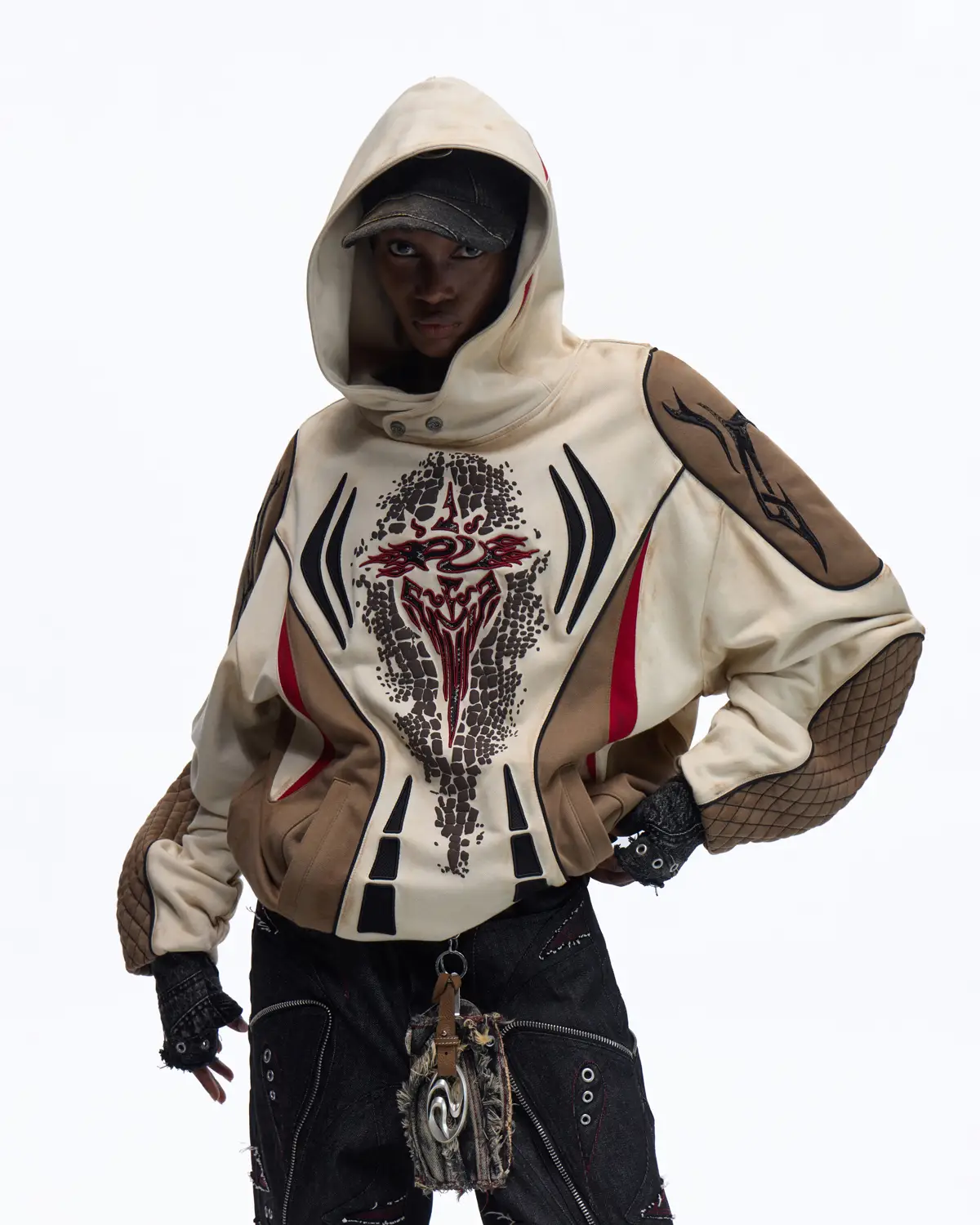 Personsoul Totem Color-Block Racing Hoodie In Brown - Image 2