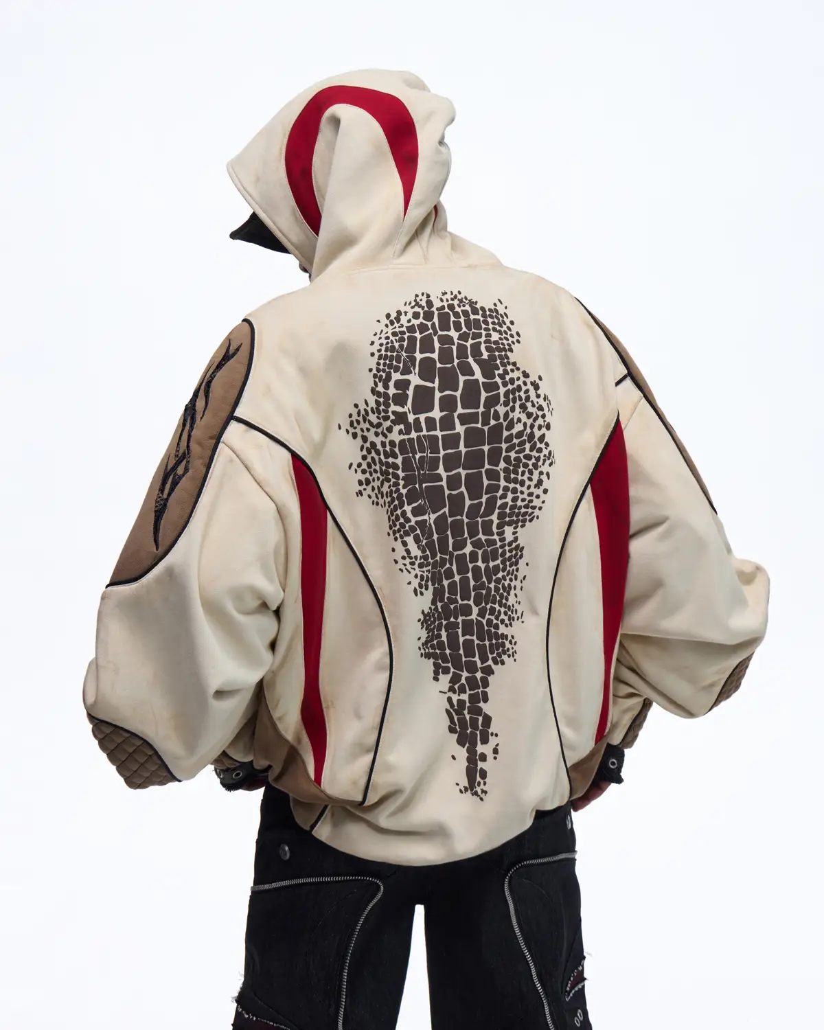 Personsoul Totem Color-Block Racing Hoodie In Brown - Image 5