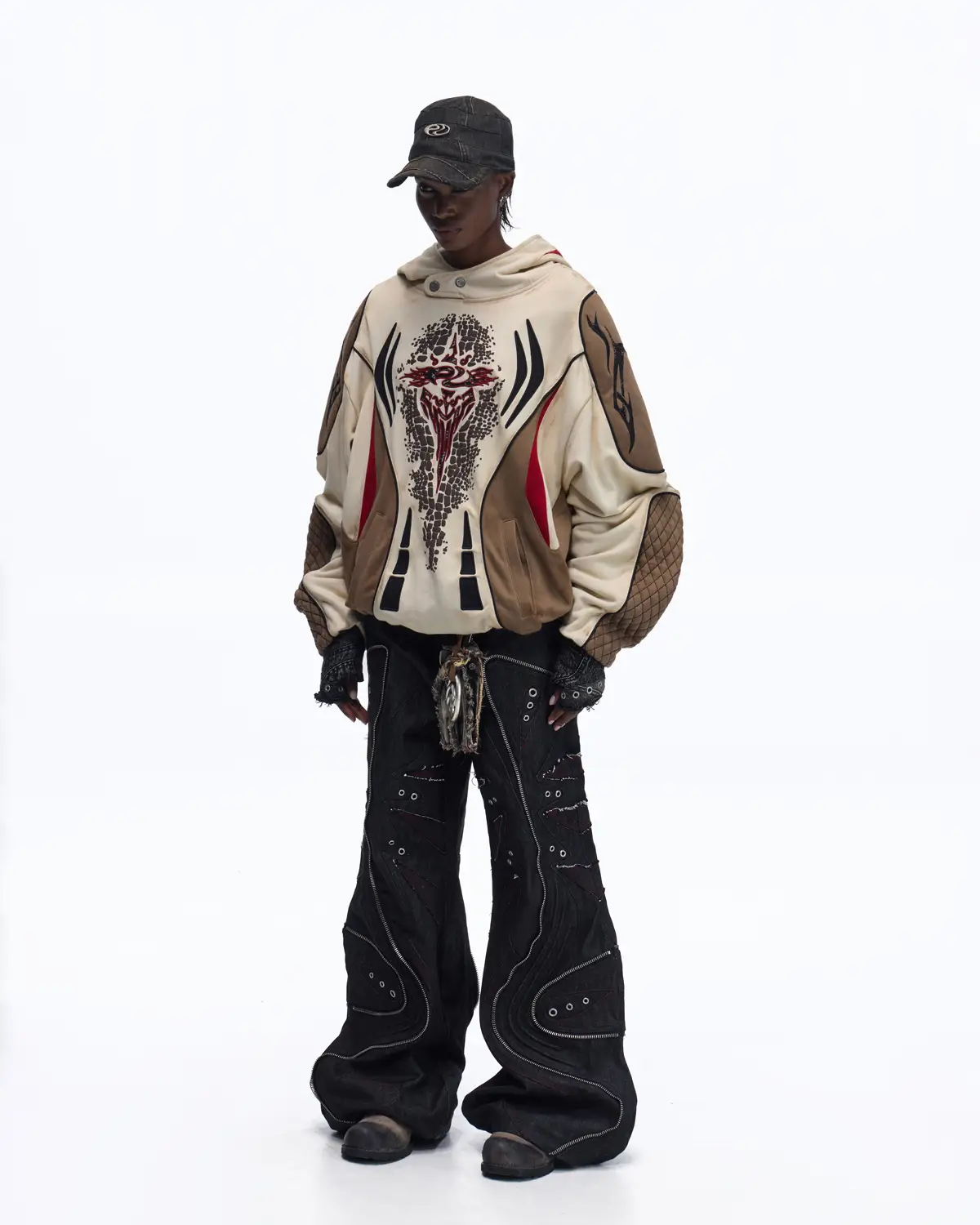 Personsoul Totem Color-Block Racing Hoodie In Brown - Image 7