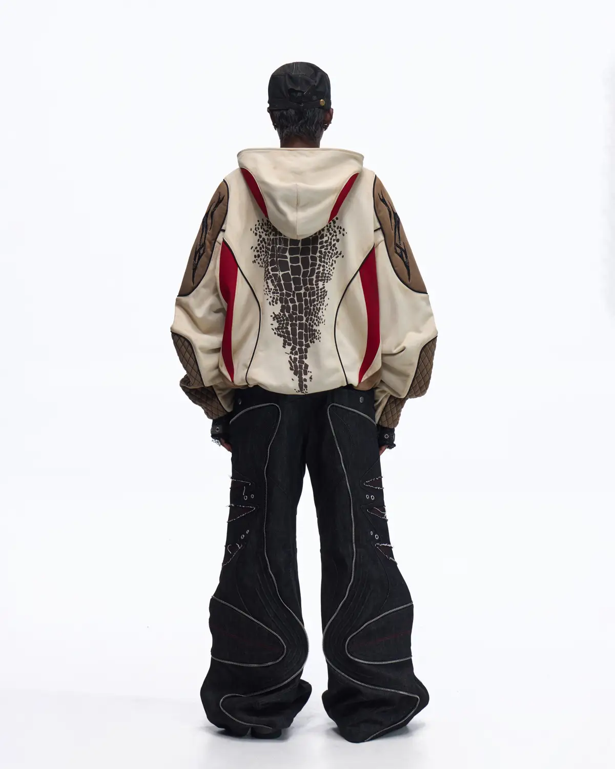 Personsoul Totem Color-Block Racing Hoodie In Brown - Image 8