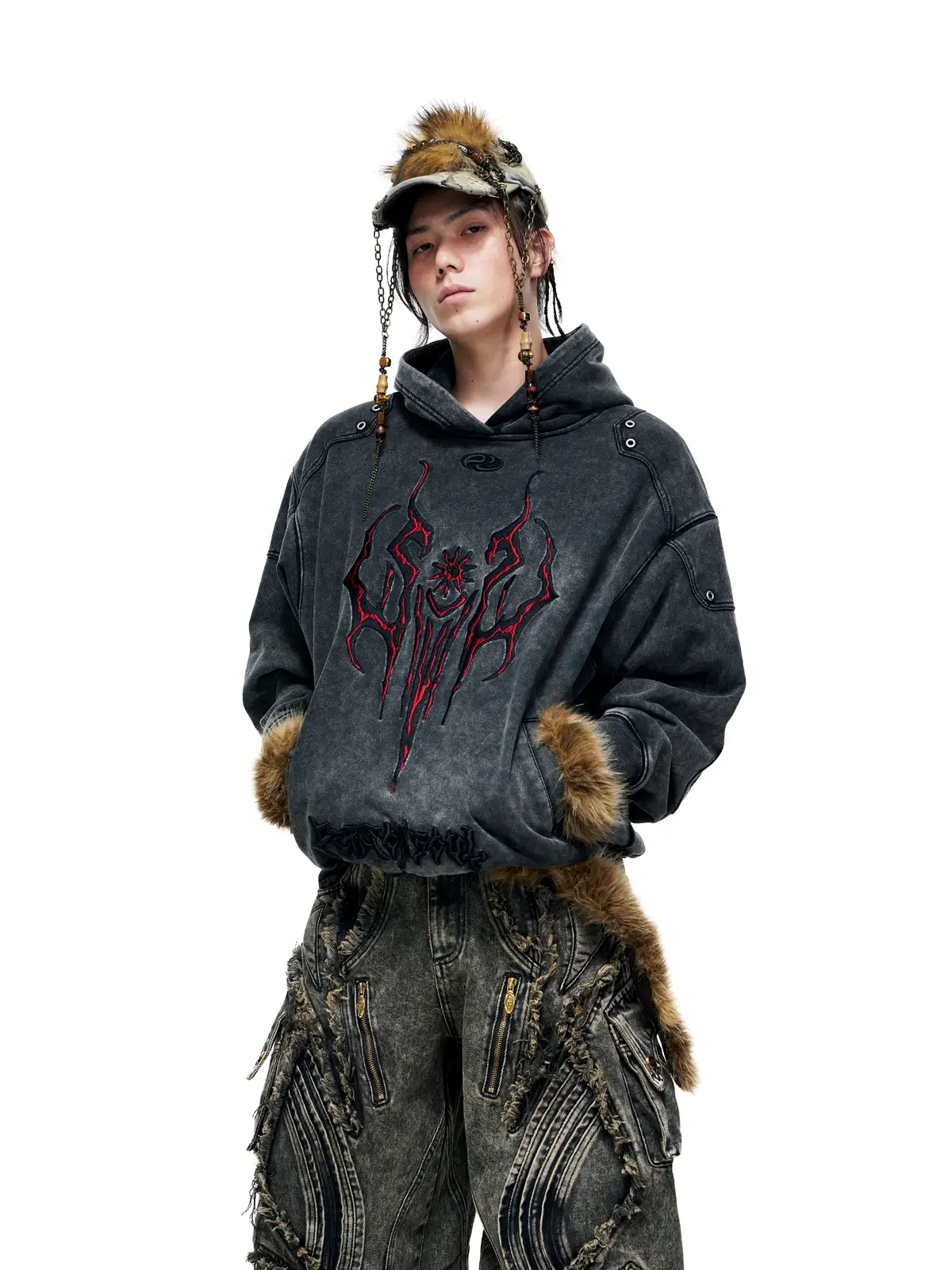 Personsoul Totem Embroidered Washed Hoodie - Image 11