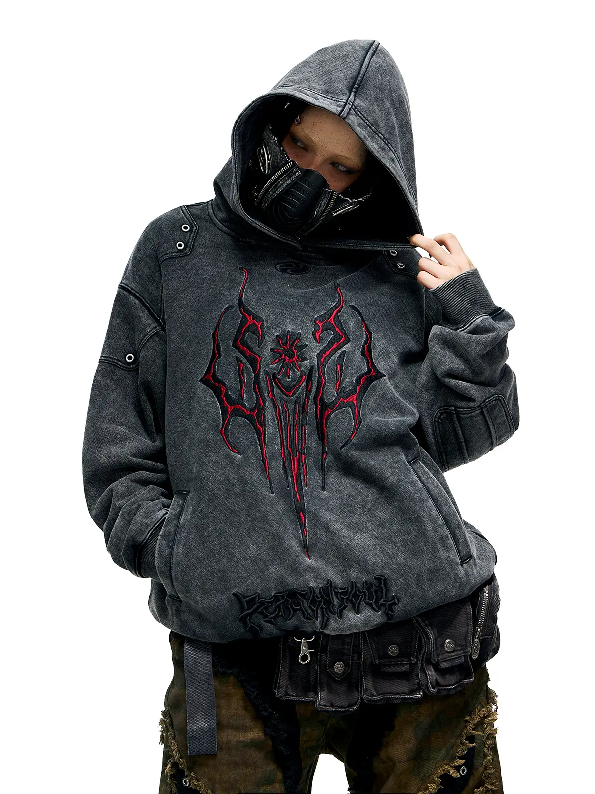 Personsoul Totem Embroidered Washed Hoodie - Image 3