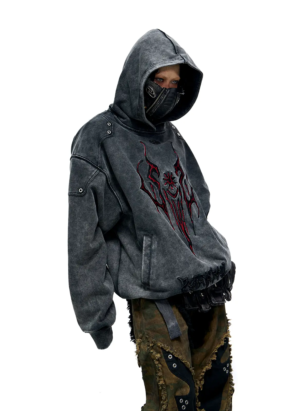 Personsoul Totem Embroidered Washed Hoodie - Image 4