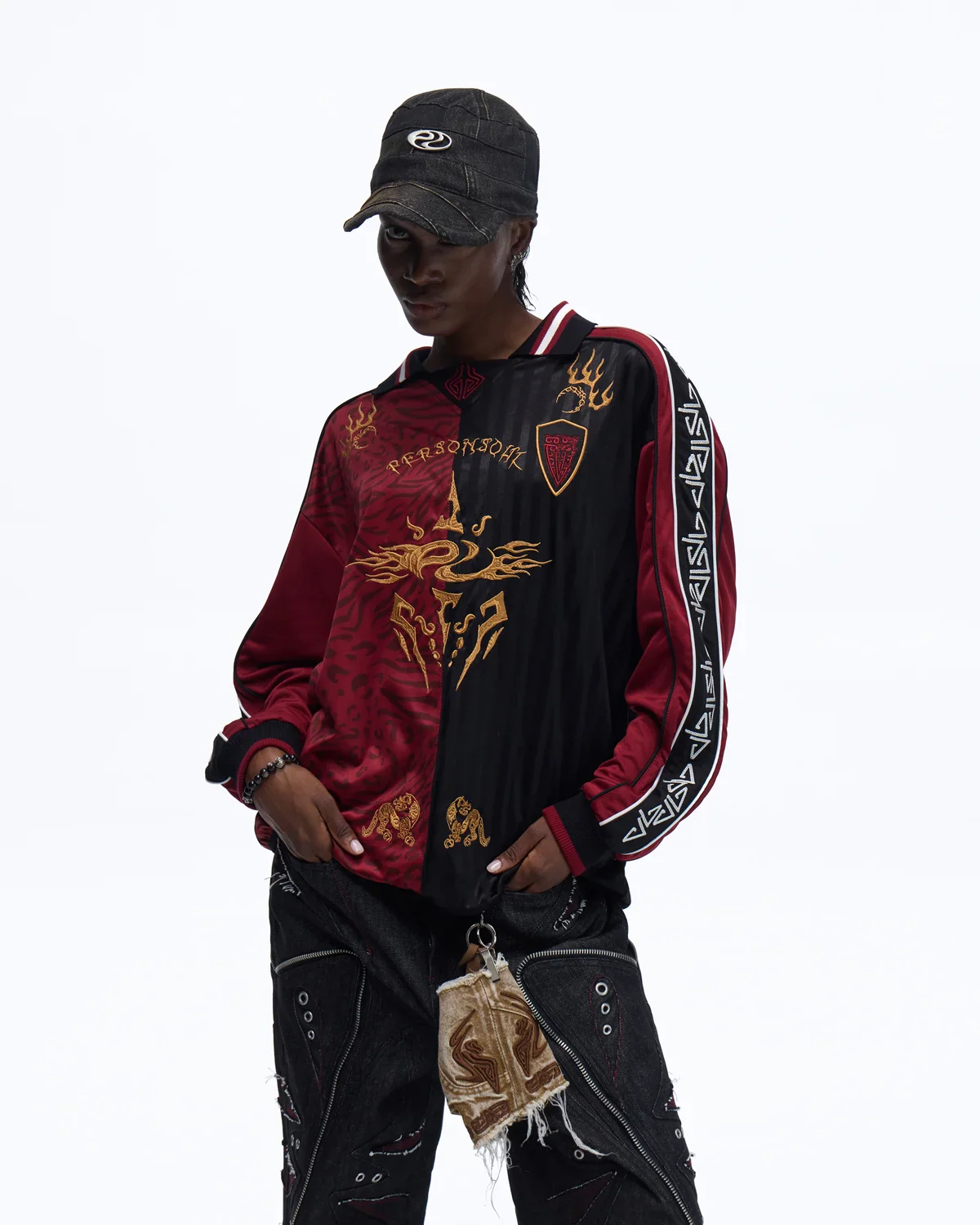 Personsoul Tribal-Animal Print Patchwork Shirt In Red - Image 2