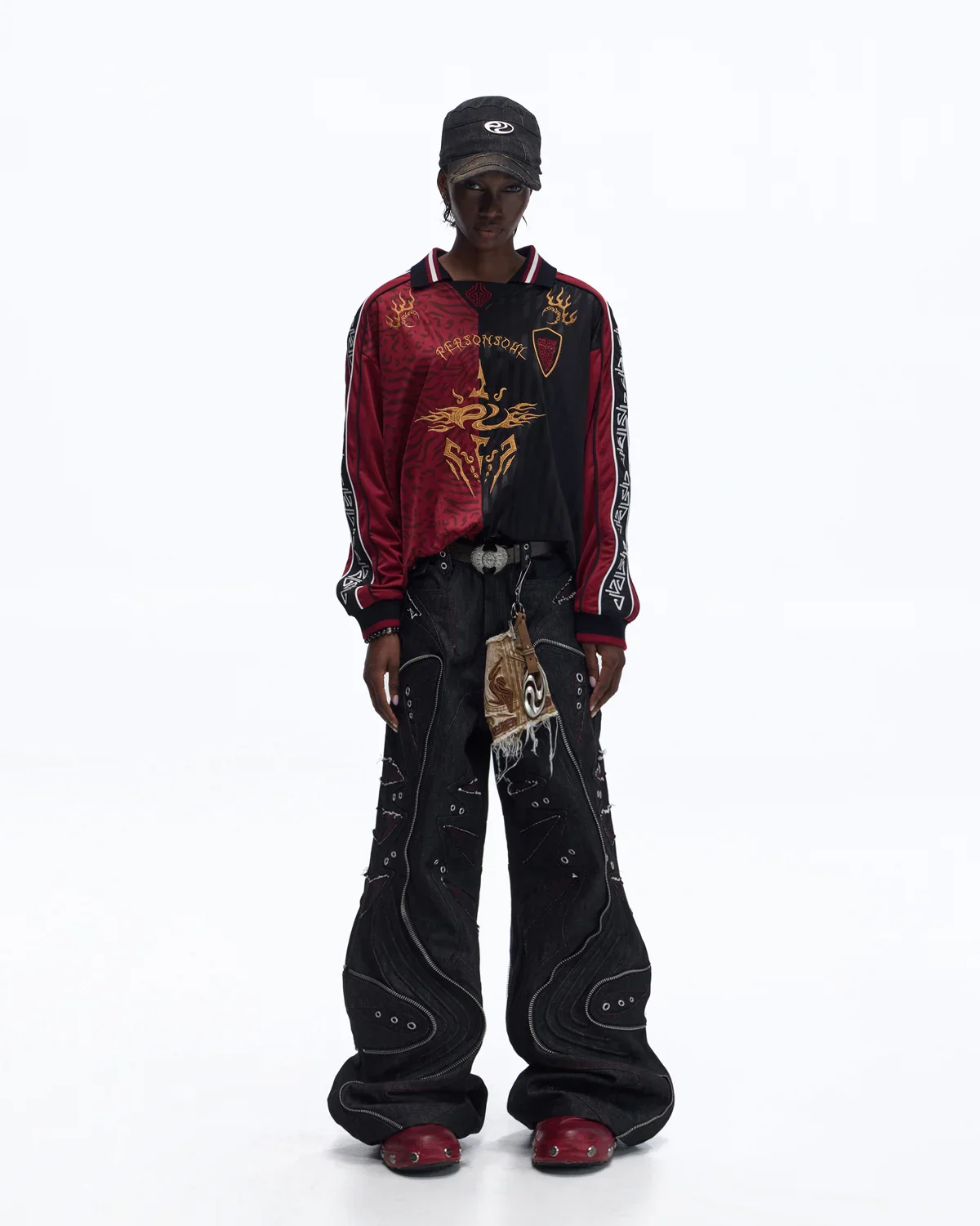 Personsoul Tribal-Animal Print Patchwork Shirt In Red - Image 4